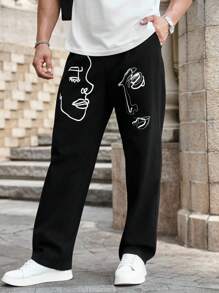 Manfinity Homme Men's Casual Face Print Straight-Leg Denim Jeans - Black - View 3