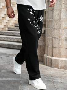 Manfinity Homme Men's Casual Face Print Straight-Leg Denim Jeans - Black - View 5