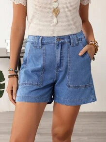 EMERY ROSE Women's Casual Washed Denim Shorts With Big Pockets, Summer - Blue - View 5