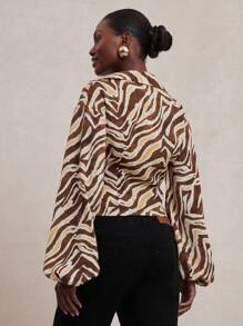 NYA SZN Áo dài tay cổ cài cúc, kiểu dáng trang trọng, kín đáo, họa tiết da báo, thích hợp cho các dịp đặc biệt, đi nghỉ mát, đi nhà thờ, dự tiệc tối, mùa thu đông, phong cách Ibiza, lãng mạn, lễ hội. - màu đen - Xem 3