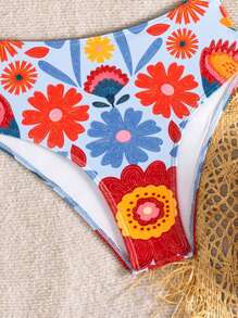 Swim Vcay Traje de baño de 2 piezas de mujer de cintura alta con pantalones cortos de impresión aleatoria, de correas anchas y ajustado, para verano, sexyi, de vacaciones y playa