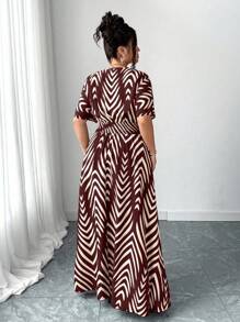 Elenzga 大码女式新款春夏休闲日常 V 领 V 形花卉印花收腰长裙，度假装