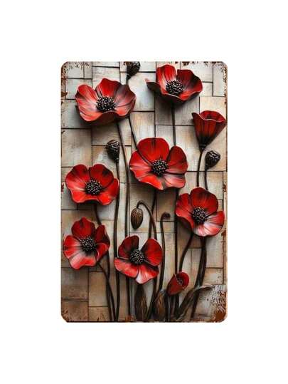 [Rustic Appeal] Vintage Red Poppy Flower Metal Wall Art Sign - Rustic 2D Aluminum Decor, 20.32x30.48 Cm, Waterproof & Durable For Home, Garage, Bar, Cafe, Or Gift - Indoor & Outdoor Use, Indoor Wall Decor | Vintage Wall Sign | Waterproof Signage, Metal Wall Art Decor