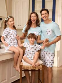 FamilyFrolics Conjunto de pijama con estampado de cachorro de dibujos animados para niña preadolescente