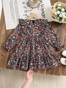 Emery Rose Kids Emery Rose Kids 年轻女孩碎花雪纺荷叶边泡泡袖休闲连衣裙 - 彩色 - 查看 8