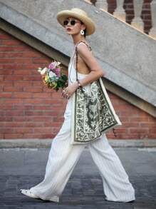 DAZY Ensemble de 2 pièces pour femmes, débardeur rayé et pantalon ample à jambes larges. Ensemble de détente color block pour femmes, shorts pour femmes - Blanc - Voir 6