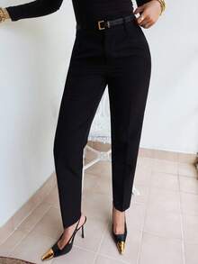 Melissa Matos Women's Solid Color Simple Daily Suit Pants  - Black - View 6