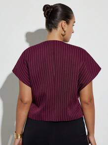 Aveloria Modichic 大码女式优雅通勤衬衫，金属扣装饰，条纹，简约设计 - 彩色 - 查看 2