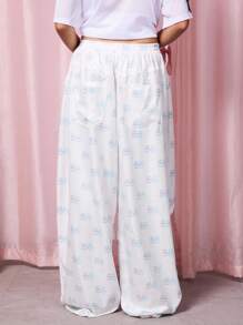 COUREZ Teddy Lovers Baggy Balloon Trousers With Frill Waist /Y2K Summer Going Out Streetwear Summer Cute Vintage - White - View 3