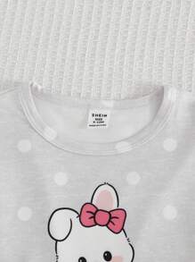 2件套女婴可爱兔子和波尔卡圆点印花短袖上衣和宽松裤子休闲睡衣套装 - 彩色 - 查看 7