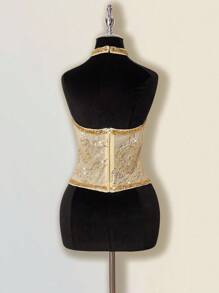 SHEIN ICON 女士金色串珠吊带亮片刺绣背心 - 金色 - 查看 2