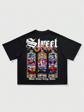 Street Life Men's Casual Jesus & Letter Print Round Neck Short Sleeve T-Shirt, Summer