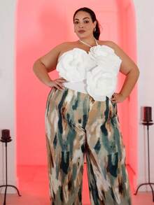 Pretty and Ole Plus Size Women's Tie Dye Pleated High Waist Wide Leg Loose Pants - Multicolor - View 6