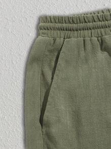 Manfinity BRENVOR Men Drawstring Waist Slant Pocket Shorts Plain Green Shorts, For Husband, Boyfriend Gifts