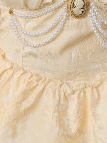 ROMWE EDITION Vestido elegante sin mangas con aplicaciones de encaje para talla grande, de verano - Albaricoque - Ver 2