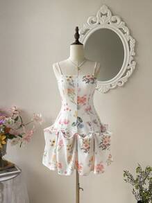 SHEIN MOD 3 Ways 女士花卉印花浪漫长裙 - 度假装、西式装、乡村装、海滩度假装、波西米亚风格连衣裙 - 白色 - 查看 4