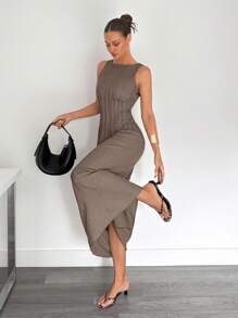 Siren Gaze 夏季新款女士腰部褶饰收腰A字长裙