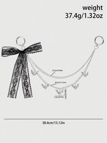ROMWE Kawaii 1 chiếc mặt dây chuyền hình dơi nhiều lớp bằng bạc rỗng phong cách Goth Y2K cổ điển với nơ ren đen trang trí, móc khóa/mặt dây chuyền túi xách tự làm, thích hợp cho phụ nữ đeo hàng ngày hoặc làm quà tặng cho ngày lễ, Halloween - màu đen - Xem 4