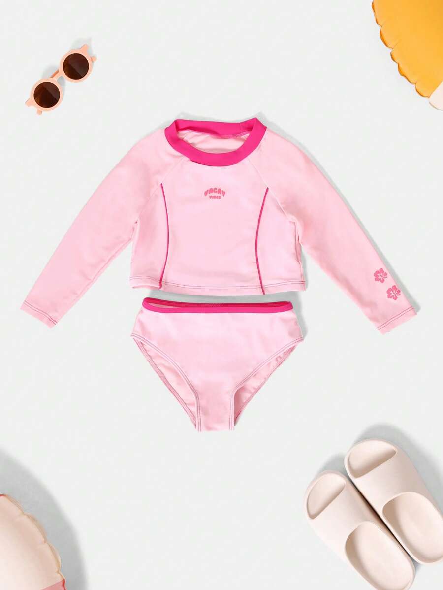 SUMWON Long Sleeve Sun Protection Rash Guard Bikini Set Summer Beach Swim Suit Active Water Sports UV Guard - Pink - View 1