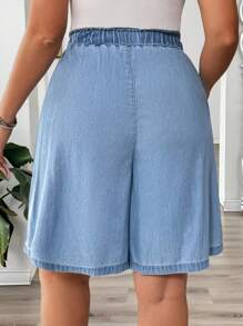 EMERY ROSE 大码女式腰带口袋宽腿宽松牛仔短裤 - 中等水洗藍 - 查看 2