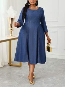 SHEIN Lady Váy denim định hình eo giặt thường ngày cỡ lớn, quần áo mùa thu cho nữ, váy mùa đông, váy mùa thu cho nữ, trang phục Halloween cho nữ, quần áo Giáng sinh cho nữ, váy dự tiệc dài năm mới, váy thường ngày cho nữ, váy dài thường ngày - Rửa tối - Xem 4