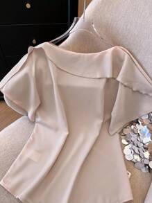 Franclia Blusa elegante de manga corta con volantes en el bajo, de estilo sencillo y unicolor, para uso casual y commuter de mujeres
