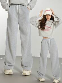 SHEIN Explorewe Pantalones casuales de uso diario para adolescentes, con bolsillo y lazo delantero liso