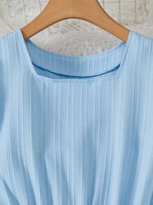 青少年优雅度假海边船领泡泡袖束腰连衣裙