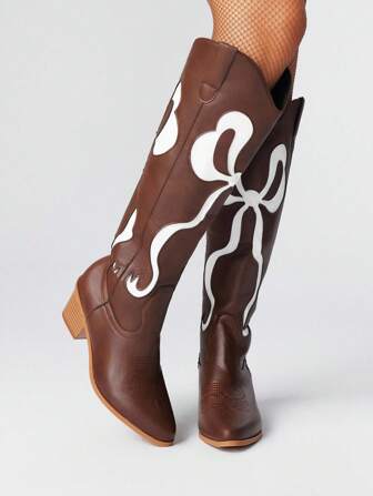 Kawaii Botas altas de primavera/otoño con diseño de alas de mariposa bordadas en estilo occidental, para mujer