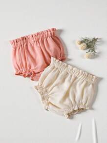 SHEIN Vintaside Kids 2 件套女婴可爱甜美荷叶边短裤，夏季 - 彩色 - 查看 1