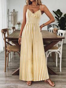 Breezaya Women's Casual Floral Print Loose Fitting Sleeveless Backless Jumpsuit, Spring/Summer - Khaki - View 4