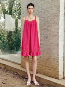 Chiquease Pink Lace Trim Ruffle Strap Dress - Pink - View 6