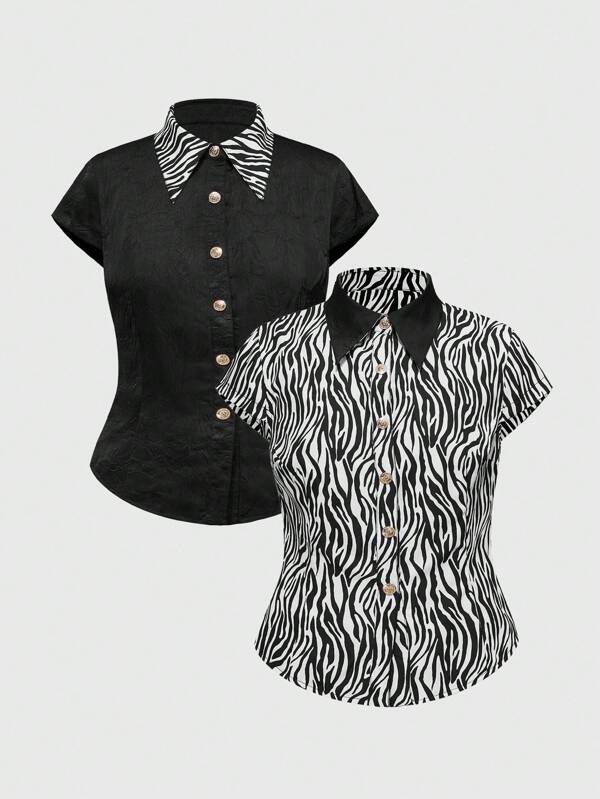 ROMWE J-Fashion Y2K Harajuku Style Reversible Plus Size Black Leopard Print Blouse