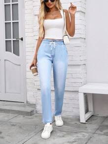 EMERY ROSE Pantalon décontracté serré pour femmes avec cordon de serrage à la taille et poches, motif fleurs en boutons