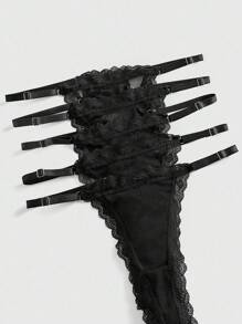 ROMWE 5pcs/Set Gothic Butterfly Cross Accessories & Lace Thong Panties Combo - Black - View 5