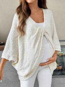 SHEIN Fall Clothes Bat Wing Sleeve Front Twist Detail Solid Color Maternity Sweater