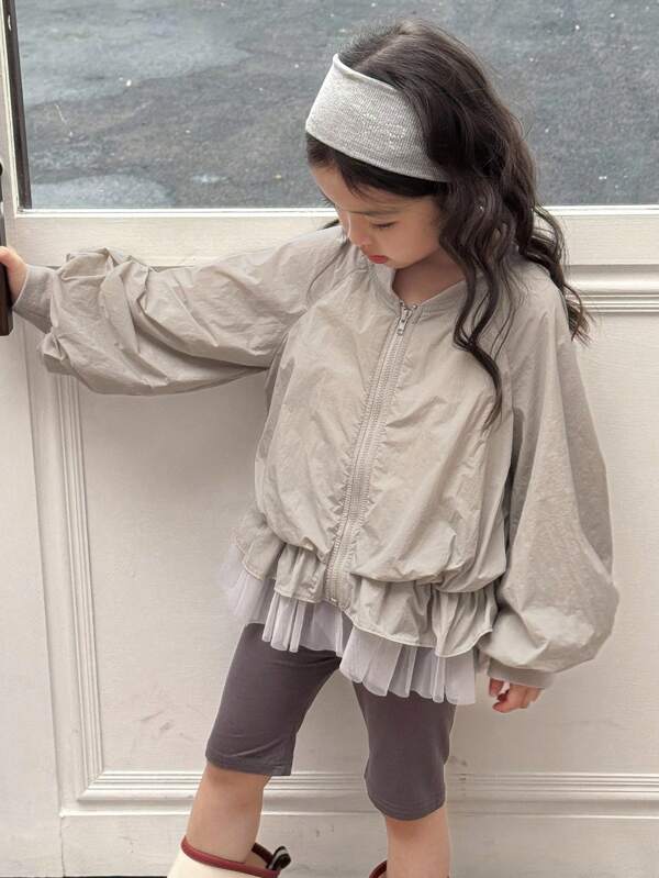 Dazy Kids Young Girl Fashion Mesh Patchwork Lantern Sleeve Jacket