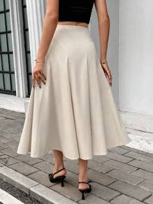 Pariaura Fashionable And Simple Apricot Twill Material, Multiple Diagonal Divisions On The Front And Back Pieces, Large A-Line Drape, Side Seams, Invisible Zipper, Fitted Style, Ladies' Popular Long Skirt, Ladies' Casual Professional Wear, Ladies' Spring And Autumn Skirt, Simple And Elegant Skirt Fall Cloth For Women - Apricot - View 2