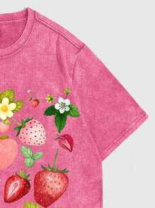 ROMWE MEN Casual Áo thun nam tay ngắn cổ điển có họa tiết hoạt hình Nhật Bản - Màu Hồng Tươi - Xem 5