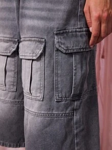 COUREZ 多口袋 Carho 牛仔短裤 / Y2K 夏季女装下装 低腰牛仔裤 棉质复古 - 深灰色 - 查看 5