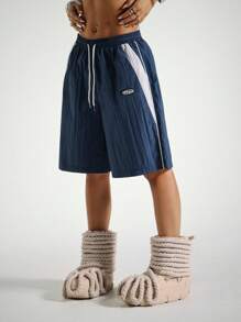 StreetHx Women's Letter Graphic Drawstring Waist Contrast Color Casual Shorts - Royal Blue - View 6