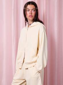 COUREZ Oversized Reißverschluss Hoodie / Sommer Tops Y2K Sommer Kleidung Sommer Outfits für Frauen Vintage - Gelb - Übersicht 4