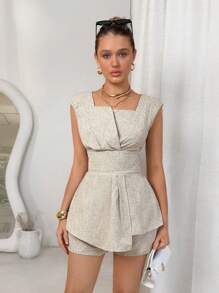 Lavishia Set de 2 piezas de top con escote asimétrico y shorts con estilo vintage para uso casual - Multicolor - View 1