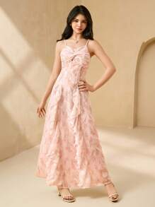 SHEIN 女童碎花吊带长裙、公主生日派对礼服、钢琴演奏舞台裙、不对称下摆连衣裙