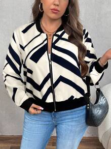 SHEIN LUNE Plus Size Full Print Zip-Up Casual Long Sleeve Jacket Fall Winter Cloth For Women Autumn - Apricot - View 7