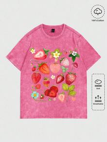 ROMWE MEN Casual Áo thun nam tay ngắn cổ điển có họa tiết hoạt hình Nhật Bản - Màu Hồng Tươi - Xem 1