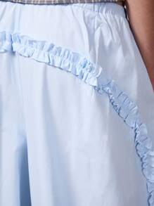 COUREZ 低腰荷叶边降落伞裤 / Y2K 夏季外出穿搭街头风夏季女装可爱 100% 纯棉复古 - 藍色 - 查看 8