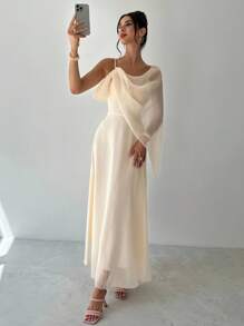 Firerie Elegant Romantic Women's Cocktail Party Evening Gown Dress With Ruffle Texture, Asymmetric Spaghetti Strap Neckline And Cinching Waist, Flowy A-Line Silhouette, Suitable For Summer Events And Occasions, Graduation Dress, Fall Dresses For Women