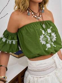 LanaWest Ladies' Vacation One-Shoulder Short-Sleeved Summer Shirt - Green - View 3