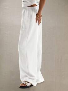 MUSERA Linen Feel Elastic Waist Trouser Vacation Summer Summer Boho Elegant Casual Holiday Cute Pants Spring - White - View 4